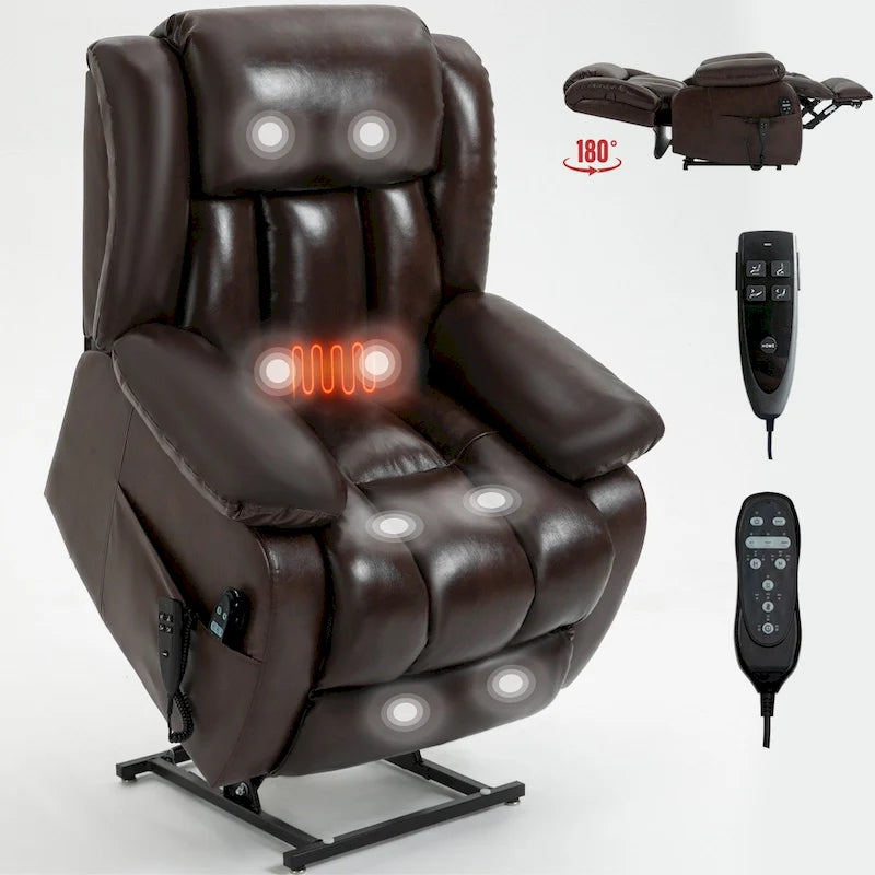 Dual Motor Infinite Position Electric Power Lift Recliner Chair - Genuine Leather Brown