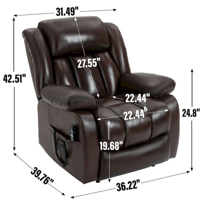 Dual Motor Infinite Position Electric Power Lift Recliner Chair - Genuine Leather Brown