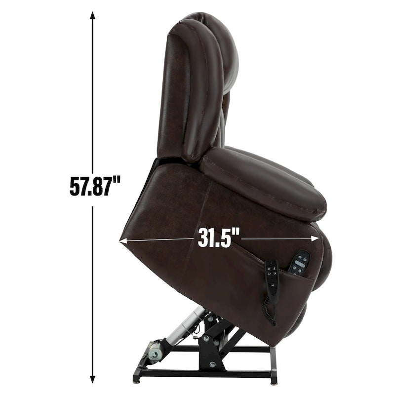 Dual Motor Infinite Position Electric Power Lift Recliner Chair - Genuine Leather Brown