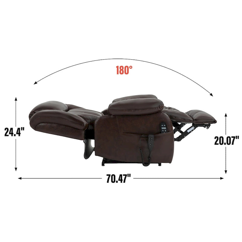 Dual Motor Infinite Position Electric Power Lift Recliner Chair - Genuine Leather Brown