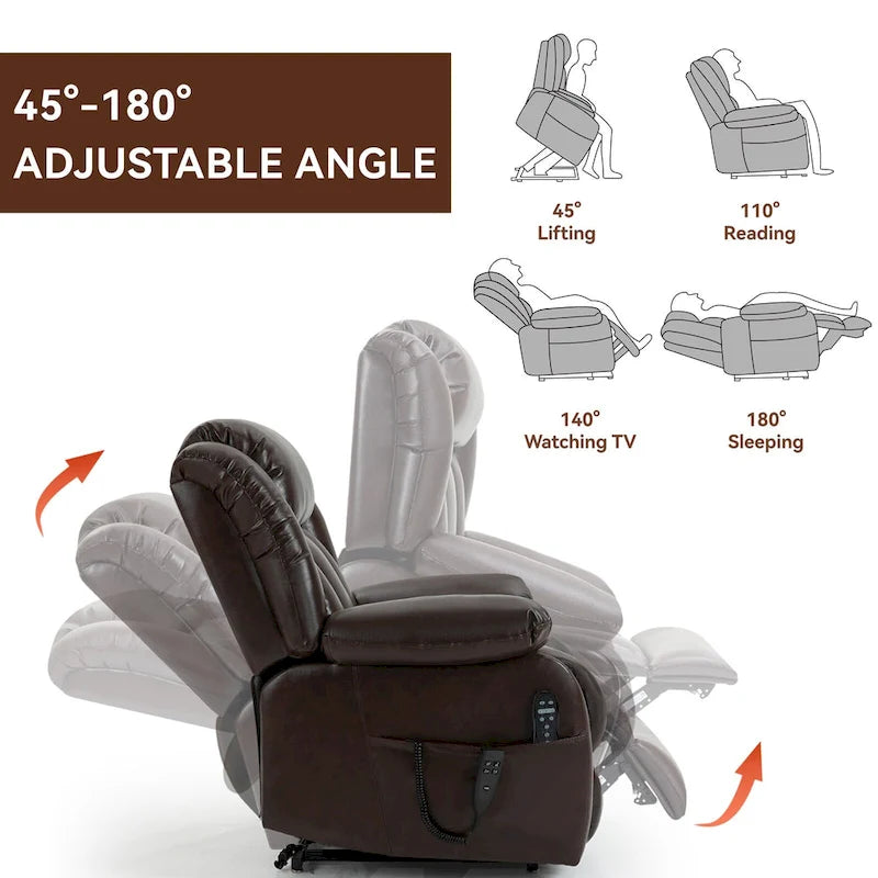 Dual Motor Infinite Position Electric Power Lift Recliner Chair - Genuine Leather Brown