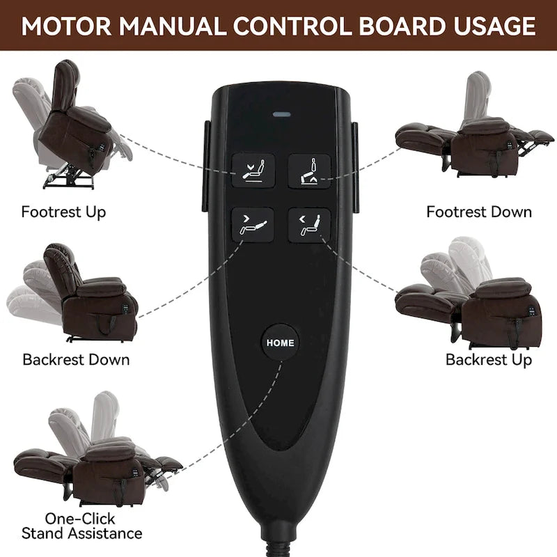 Dual Motor Infinite Position Electric Power Lift Recliner Chair - Genuine Leather Brown