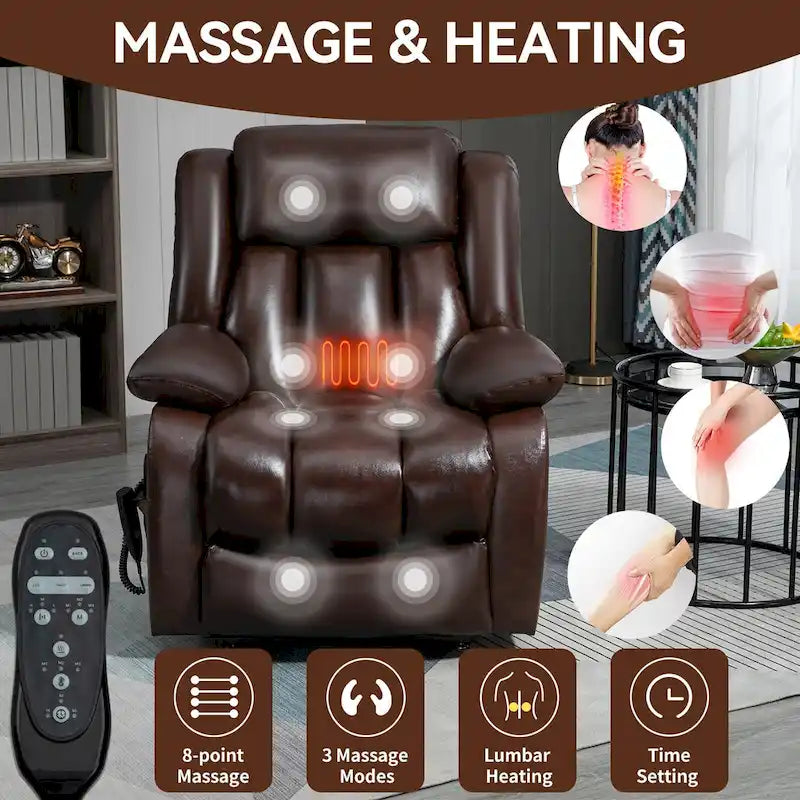 Dual Motor Infinite Position Electric Power Lift Recliner Chair - Genuine Leather Brown