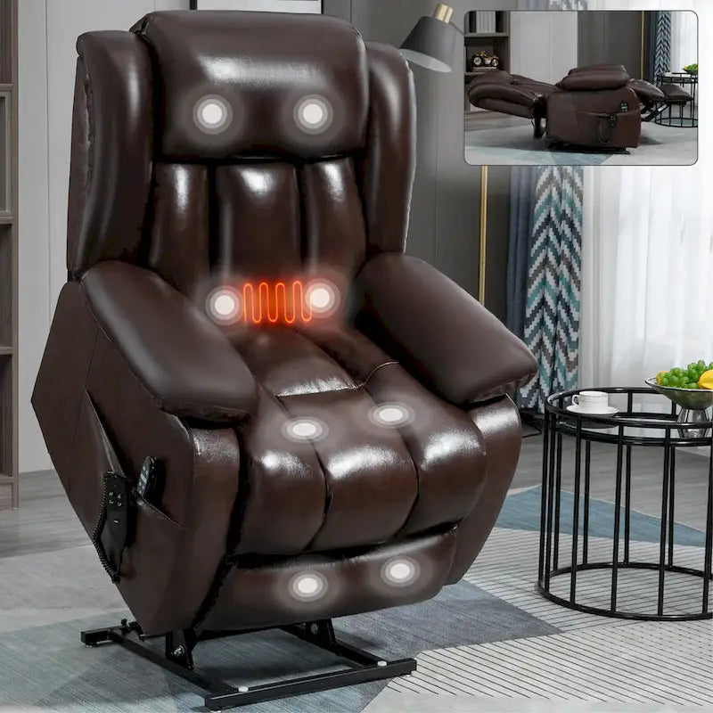 Dual Motor Infinite Position Electric Power Lift Recliner Chair - Genuine Leather Brown