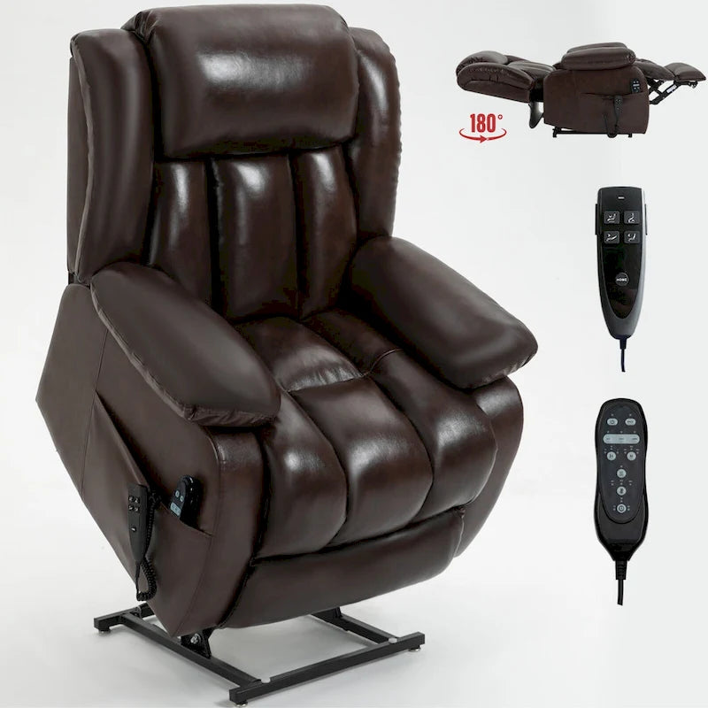 Dual Motor Infinite Position Electric Power Lift Recliner Chair - Genuine Leather Brown