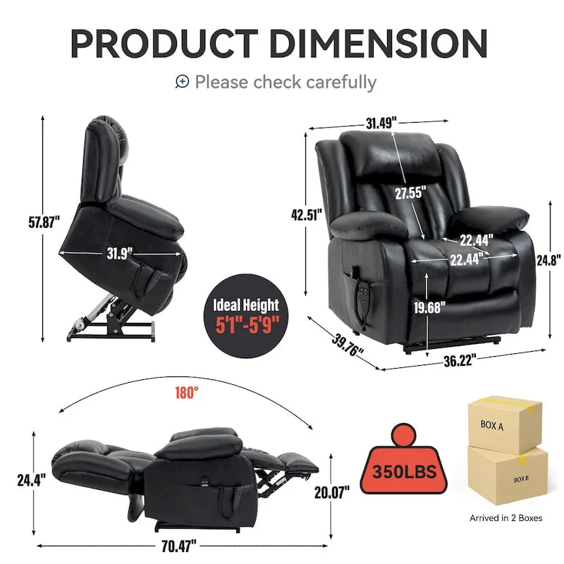 Dual Motor Infinite Position Electric Power Lift Recliner Chair - Genuine Leather Brown