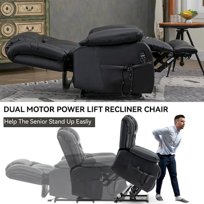 Dual Motor Infinite Position Electric Power Lift Recliner Chair - Genuine Leather Brown
