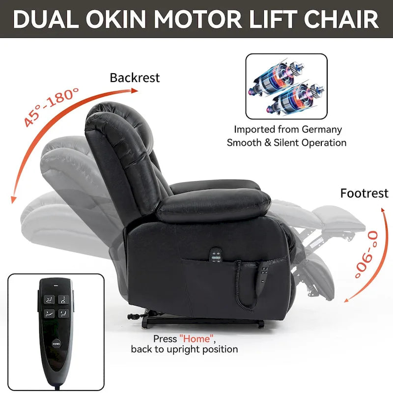 Dual Motor Infinite Position Electric Power Lift Recliner Chair - Genuine Leather Brown
