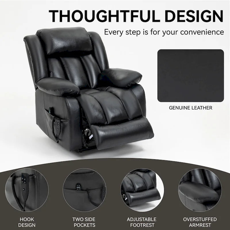 Dual Motor Infinite Position Electric Power Lift Recliner Chair - Genuine Leather Brown