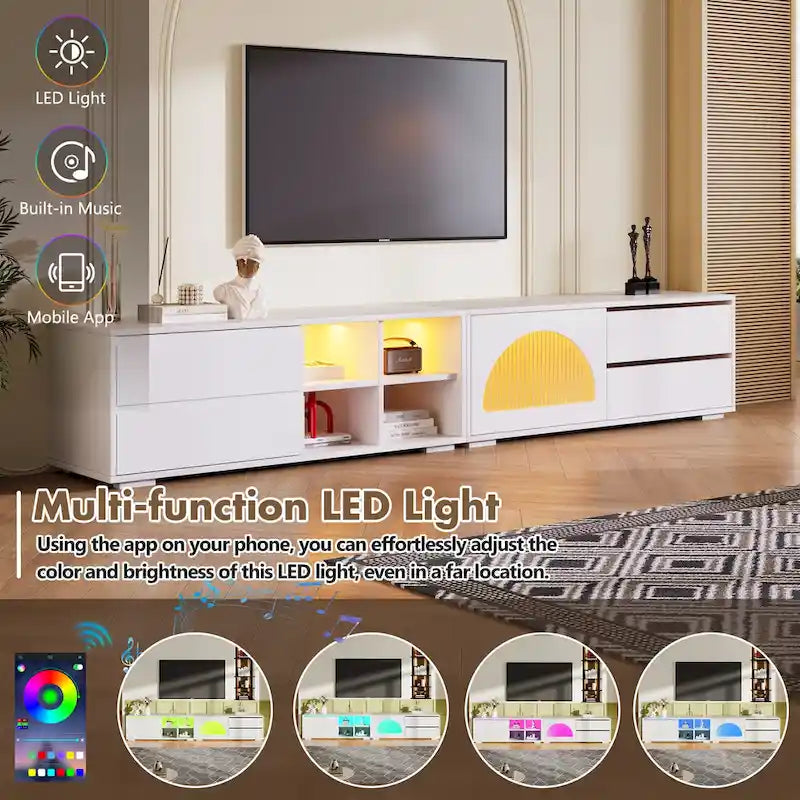 Modern TV Stand with Fluted Glass Door for TVs Up to 100, Media Console with Sliding Door & 2 Drawers