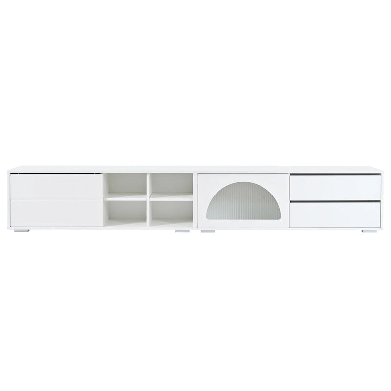 Modern TV Stand with Fluted Glass Door for TVs Up to 100, Media Console with Sliding Door & 2 Drawers