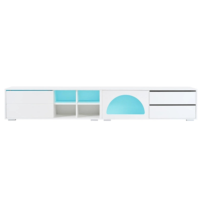 Modern TV Stand with Fluted Glass Door for TVs Up to 100, Media Console with Sliding Door & 2 Drawers