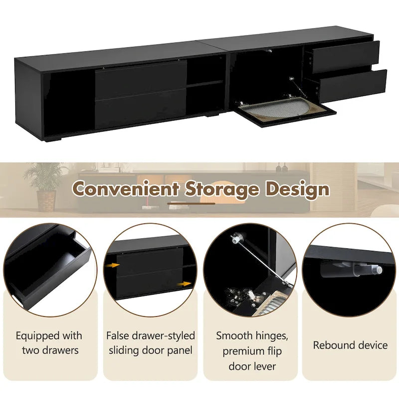 Modern TV Stand with Fluted Glass Door for TVs Up to 100, Media Console with Sliding Door & 2 Drawers