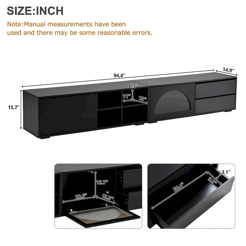 Modern TV Stand with Fluted Glass Door for TVs Up to 100, Media Console with Sliding Door & 2 Drawers