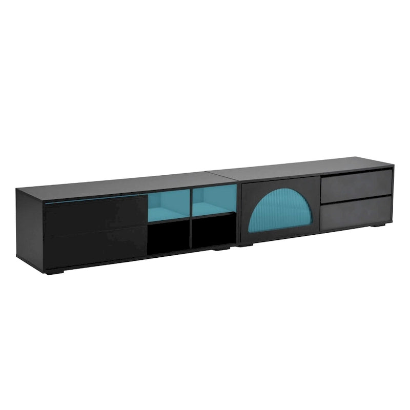 Modern TV Stand with Fluted Glass Door for TVs Up to 100, Media Console with Sliding Door & 2 Drawers