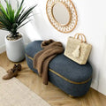 Upholstered Storage Ottoman Bench with Oval Wood Legs