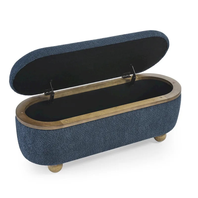 Upholstered Storage Ottoman Bench with Oval Wood Legs