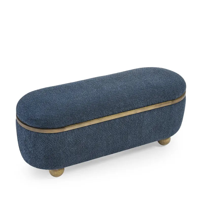 Upholstered Storage Ottoman Bench with Oval Wood Legs