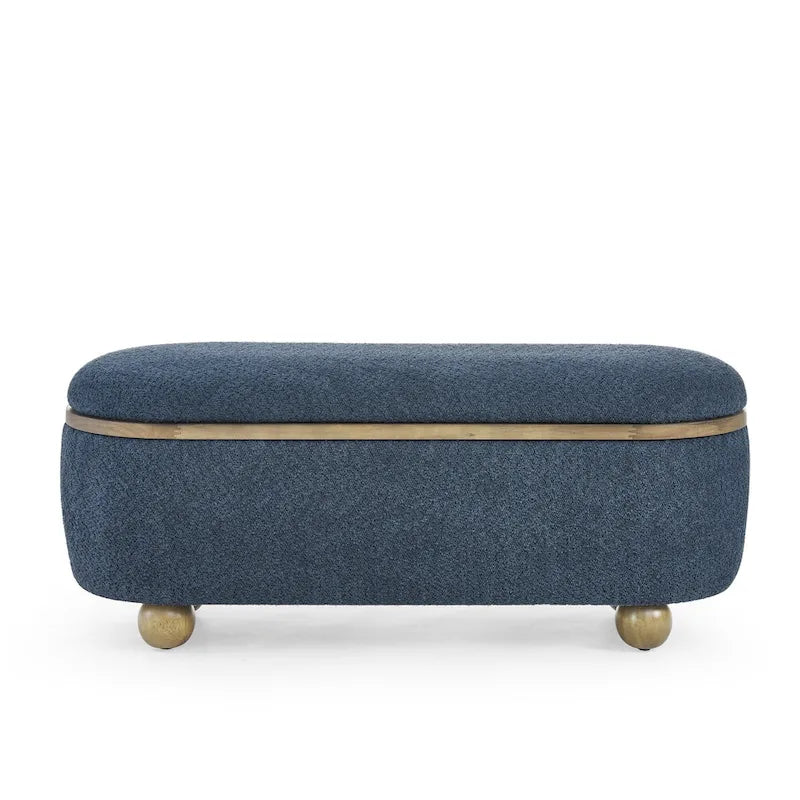 Upholstered Storage Ottoman Bench with Oval Wood Legs
