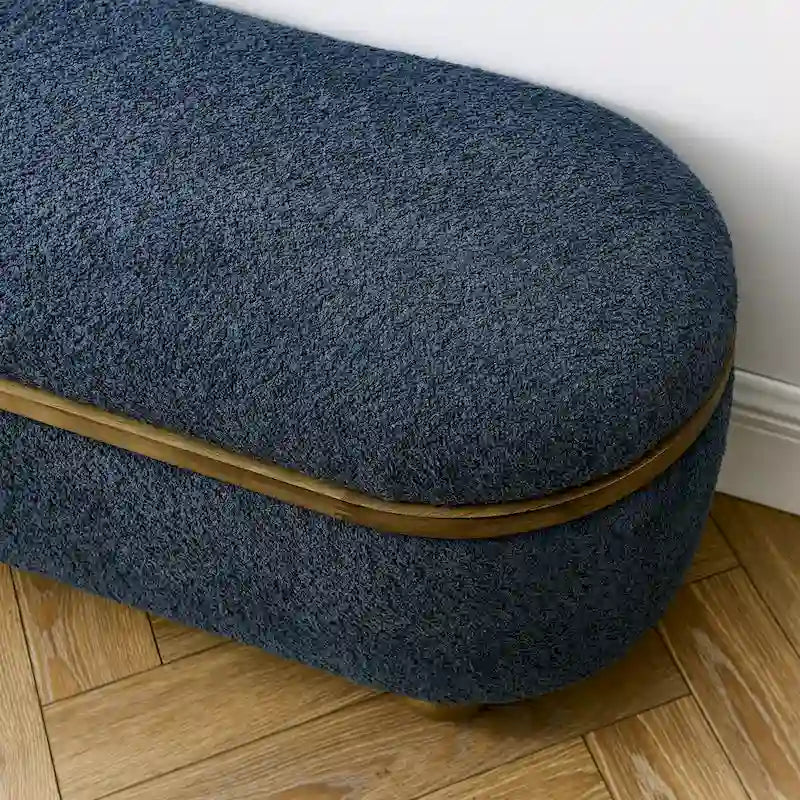 Upholstered Storage Ottoman Bench with Oval Wood Legs