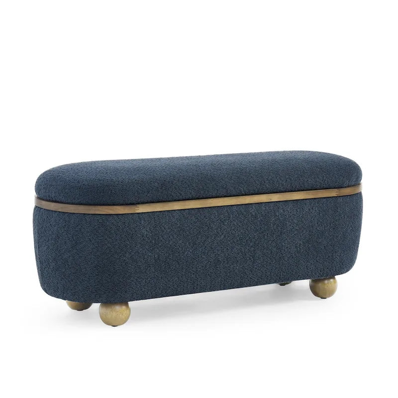 Upholstered Storage Ottoman Bench with Oval Wood Legs