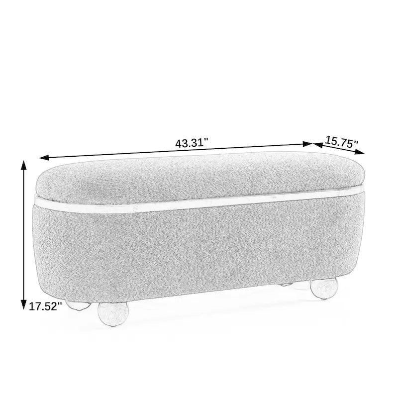 Upholstered Storage Ottoman Bench with Oval Wood Legs