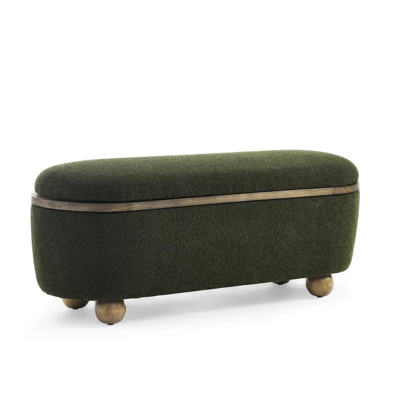 Upholstered Storage Ottoman Bench with Oval Wood Legs