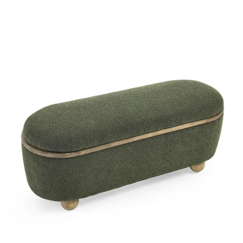 Upholstered Storage Ottoman Bench with Oval Wood Legs
