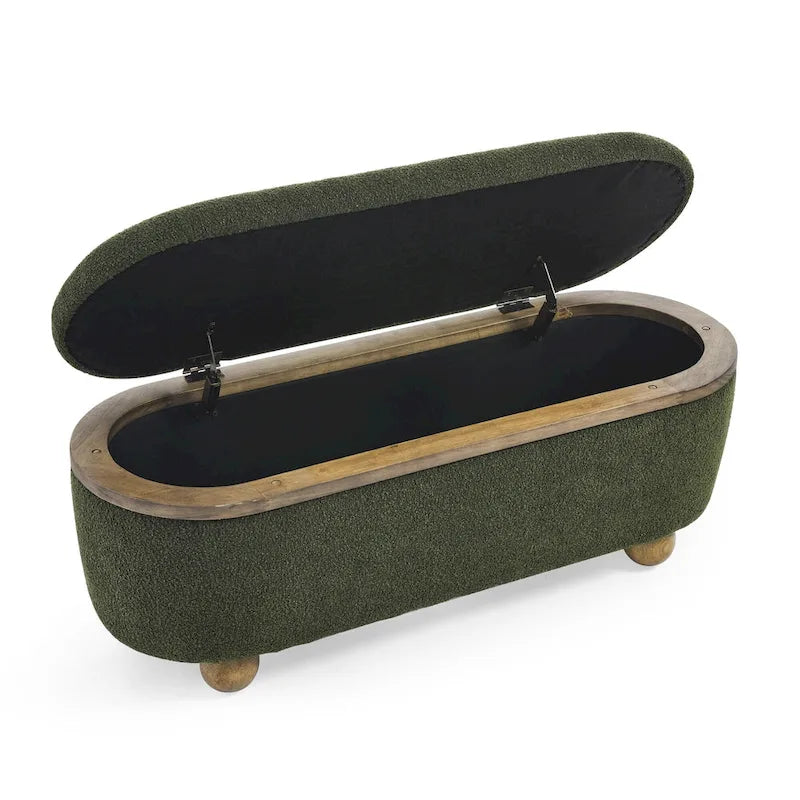 Upholstered Storage Ottoman Bench with Oval Wood Legs