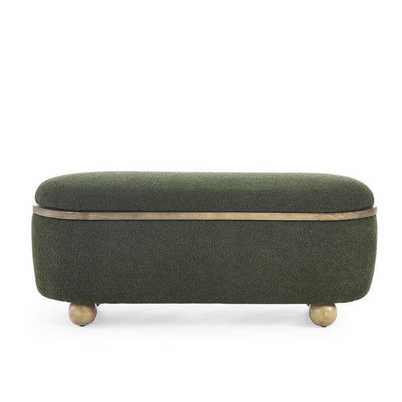 Upholstered Storage Ottoman Bench with Oval Wood Legs