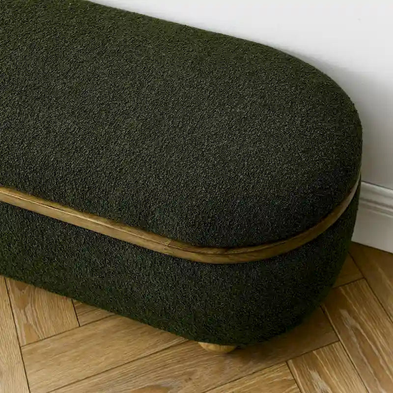 Upholstered Storage Ottoman Bench with Oval Wood Legs