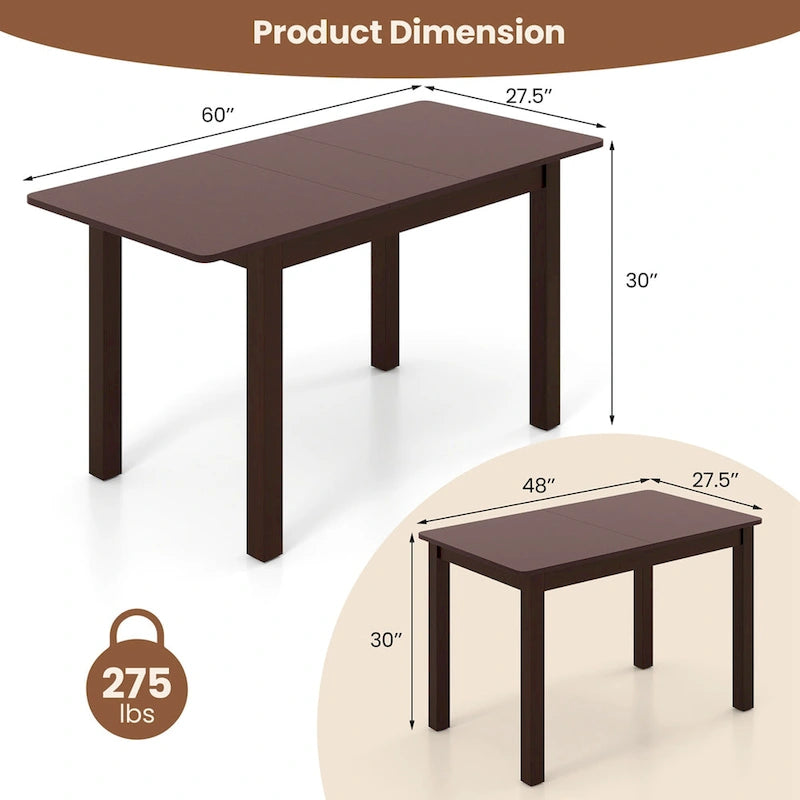 Extendable Folding Rubber Wood Dining Table - Cherry - Seats 4-6
