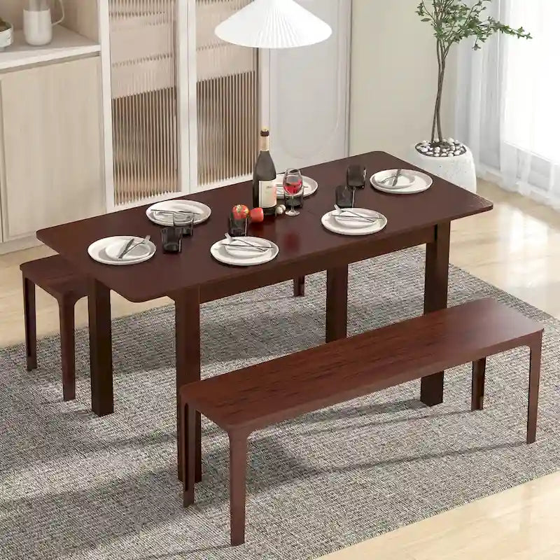 Extendable Folding Rubber Wood Dining Table - Cherry - Seats 4-6
