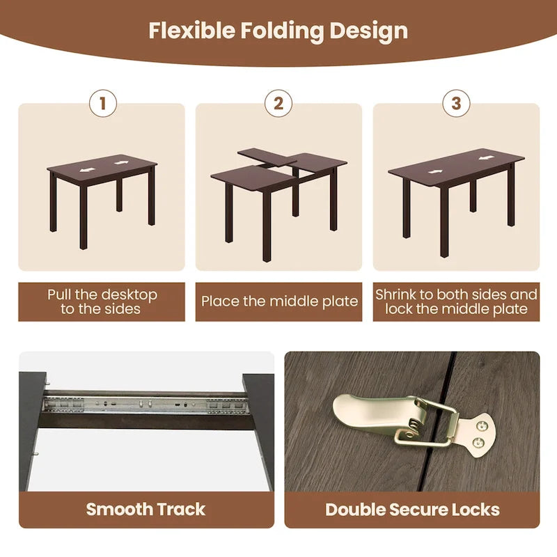 Extendable Folding Rubber Wood Dining Table - Cherry - Seats 4-6