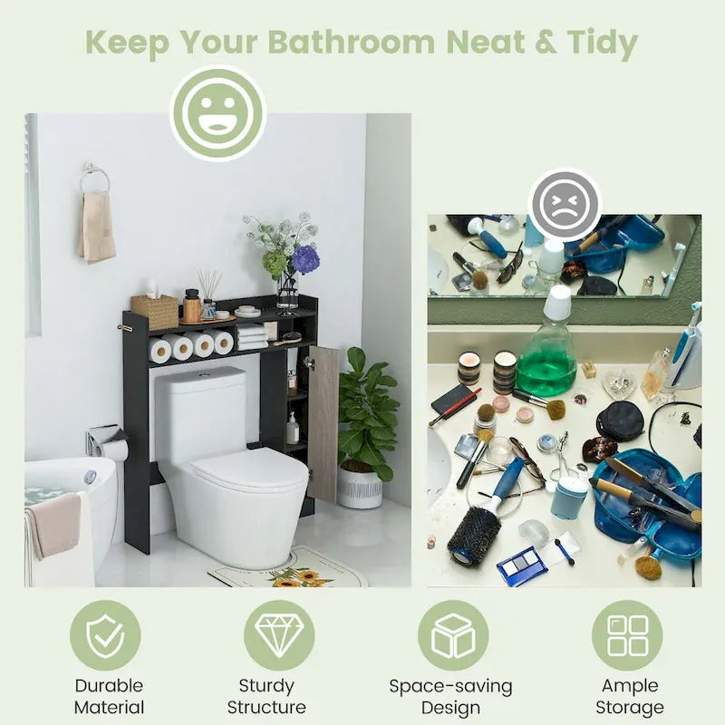Over the Toilet Bathroom Cabinet Floor Storage Organizer