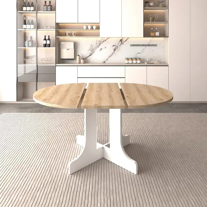 Extendable Farmhouse Round Dining Table with X-Base - Seats 2-6