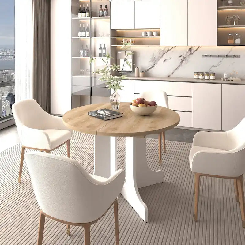 Extendable Farmhouse Round Dining Table with X-Base - Seats 2-6
