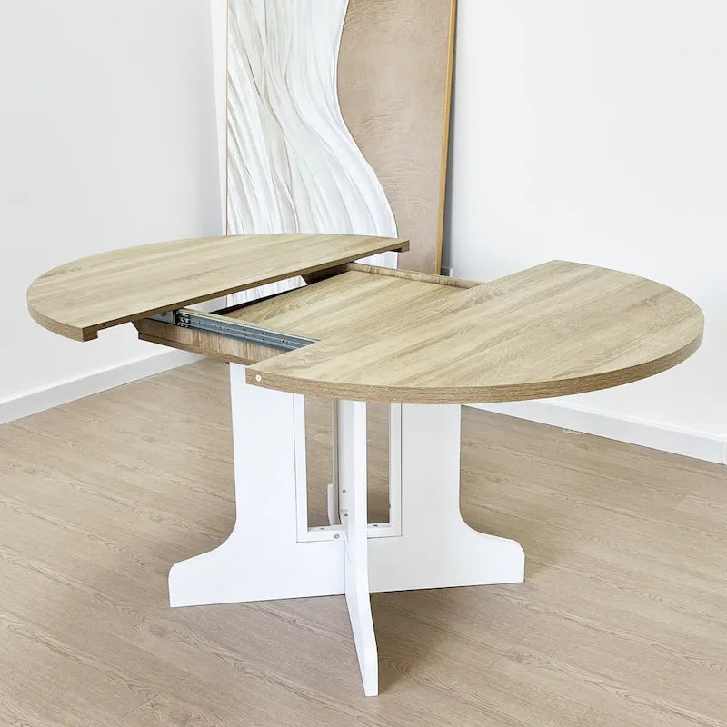 Extendable Farmhouse Round Dining Table with X-Base - Seats 2-6