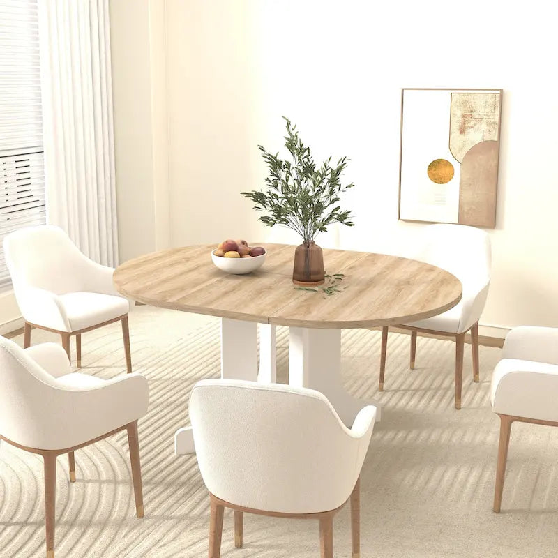 Extendable Farmhouse Round Dining Table with X-Base - Seats 2-6