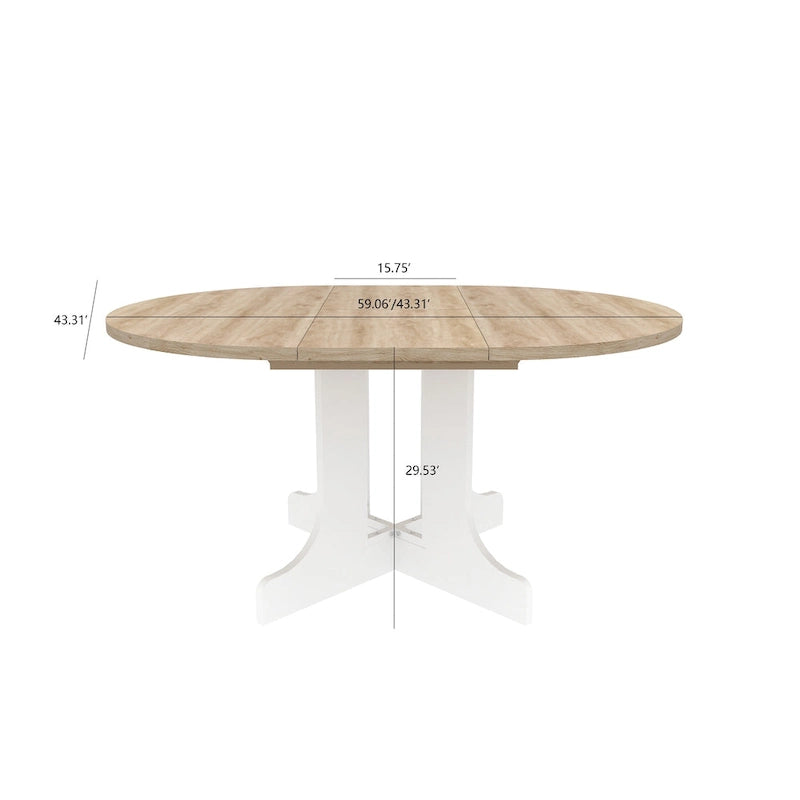 Extendable Farmhouse Round Dining Table with X-Base - Seats 2-6