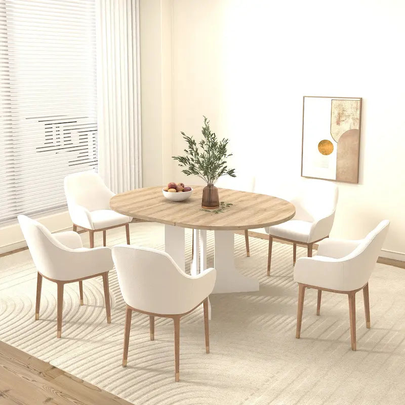 Extendable Farmhouse Round Dining Table with X-Base - Seats 2-6