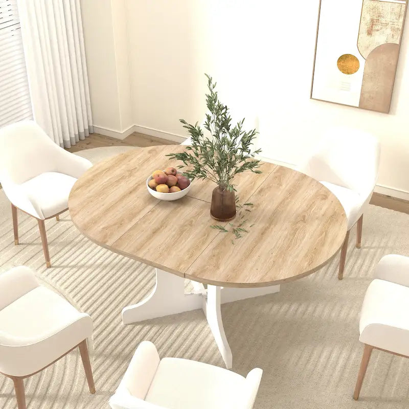 Extendable Farmhouse Round Dining Table with X-Base - Seats 2-6