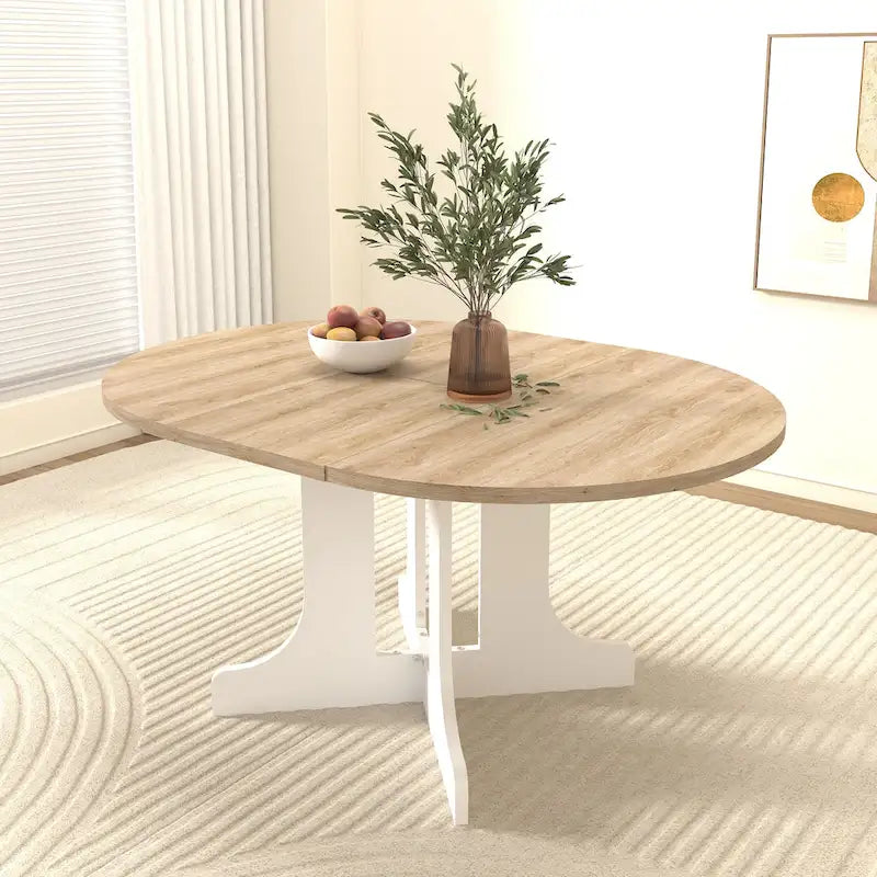 Extendable Farmhouse Round Dining Table with X-Base - Seats 2-6