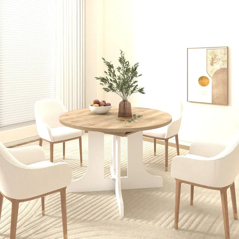 Extendable Farmhouse Round Dining Table with X-Base - Seats 2-6