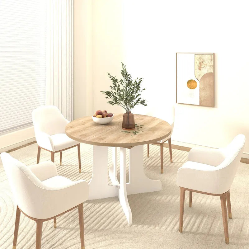 Extendable Farmhouse Round Dining Table with X-Base - Seats 2-6