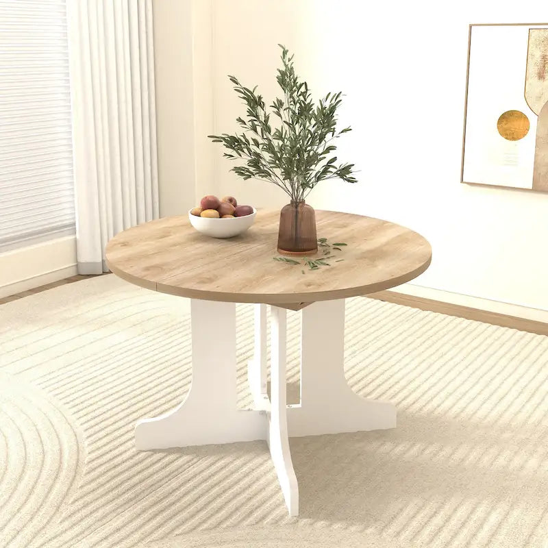 Extendable Farmhouse Round Dining Table with X-Base - Seats 2-6