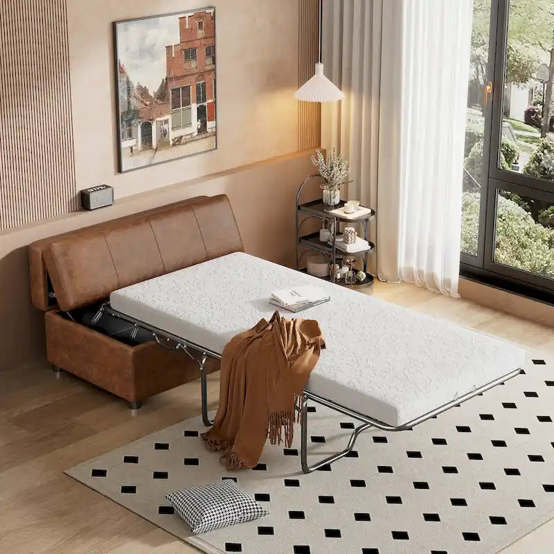 Twin Size Folding Ottoman Sleeper Bed with Mattress