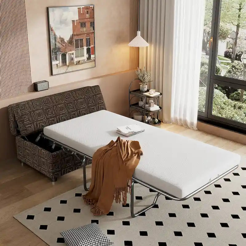 Twin Size Folding Ottoman Sleeper Bed with Mattress