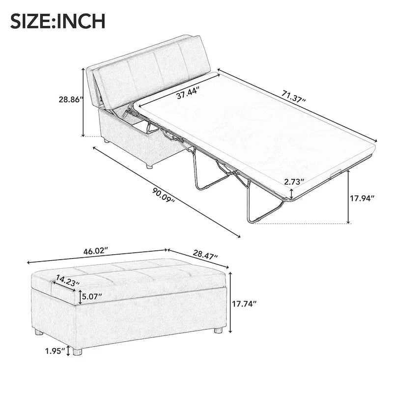 Twin Size Folding Ottoman Sleeper Bed with Mattress