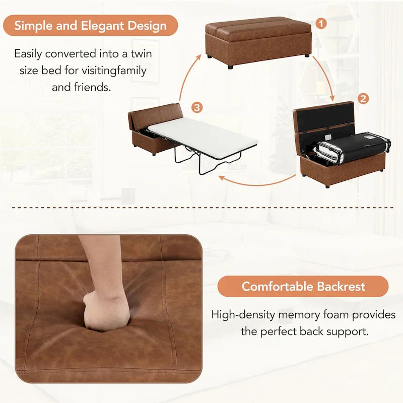 Twin Size Folding Ottoman Sleeper Bed with Mattress